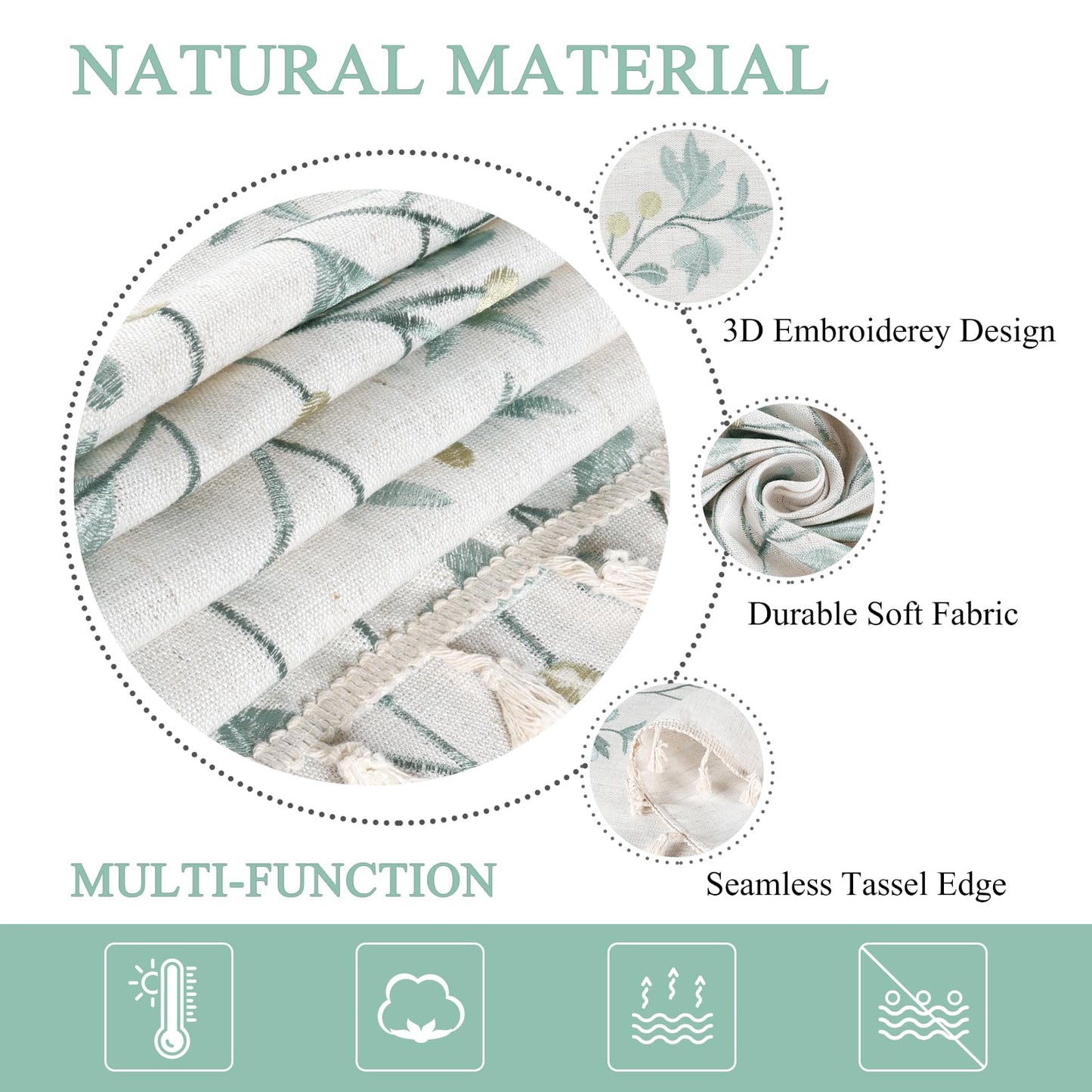 ColorBird Fabric Tablecloths for Rectangle Tables, 55x102 inch Washable Kitchen Table Cloth Rectangle, Green Leaves 8ft Tablecloth Burlap Table Cover for Dinning Picnic Party