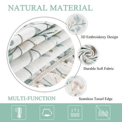 ColorBird Fabric Tablecloths for Rectangle Tables, 55x102 inch Washable Kitchen Table Cloth Rectangle, Green Leaves 8ft Tablecloth Burlap Table Cover for Dinning Picnic Party