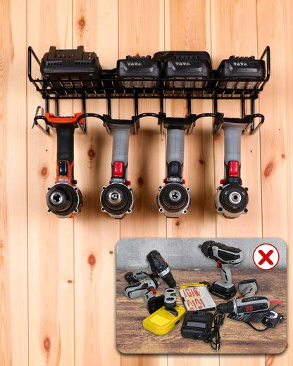 UNITEDPOWER Wall Mounted Power Tool Organizer Holder, Heavy Duty Utility Storage Rack With Shelf for Battery Powered Hand Tools, Workshop, Shed, Garage, Home