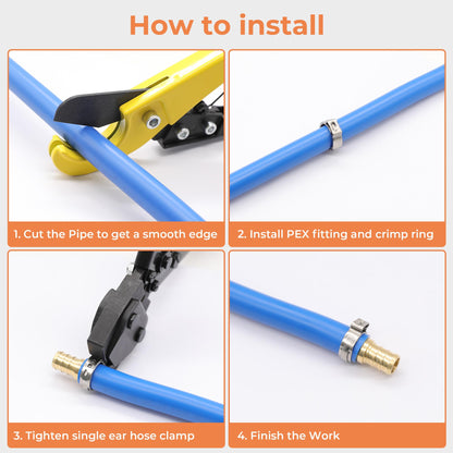 WYSIWYKA 120pcs 3/4 inch PEX Cinch Clamps Rings, 304 Stainless Steel Single Ear Hose Clamps, Pex Crimp Rings for PEX Tubing Pipe Fitting Connections