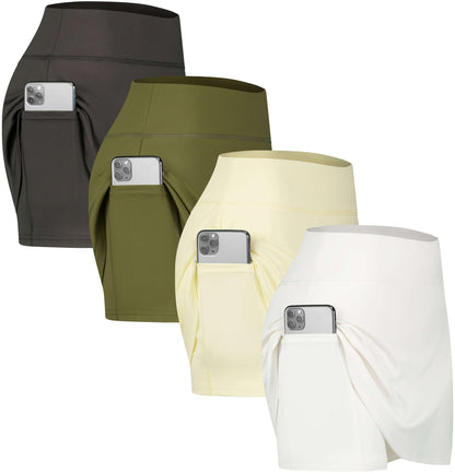 Real Essentials 4 Pack: Women's Active Skort Lightweight Comfy & Breathable Tennis Golf Skirt (Available in Plus Size) Set 4, XL