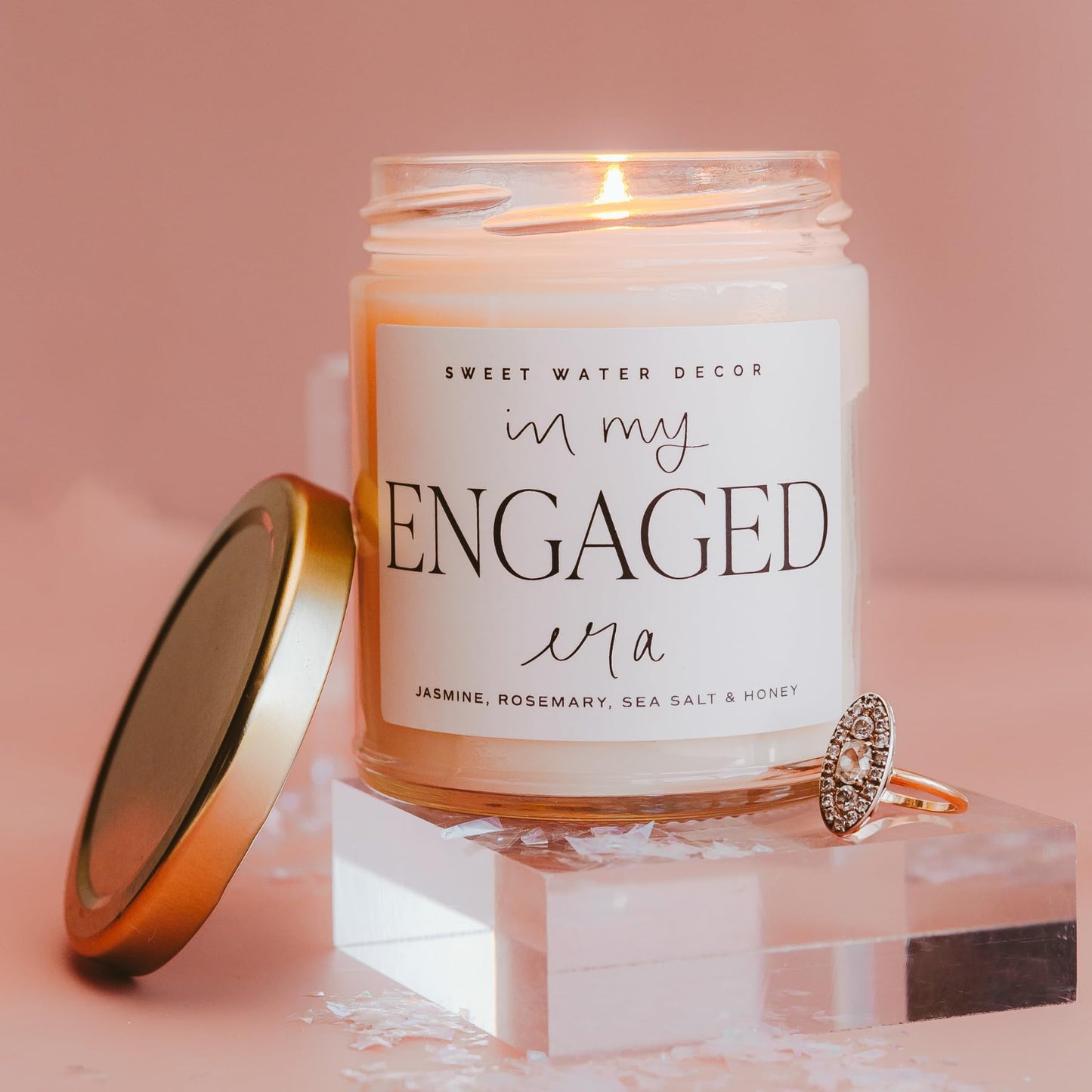 Sweet Water Decor in My Engaged Era Candle - Engagement and Bridal Shower Gifts for Her - 9 oz Soy Candle in Clear Jar with 40+ Hours Burn Time, Made in The USA