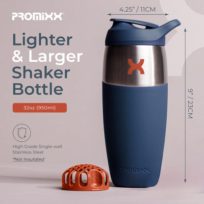 Promixx Pursuit Shaker Bottle - Single-Wall Stainless Steel Protein Shaker Bottle, Super Smooth Shakes, 32oz, Mulberry