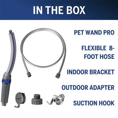 Waterpik Pet Wand Pro Dog Shower Attachment for Fast and Easy Dog Bathing and Cleaning, Indoor and Outdoor Sprayer Includes 8-Foot Flex Hose, Blue/Grey, PPR-252E