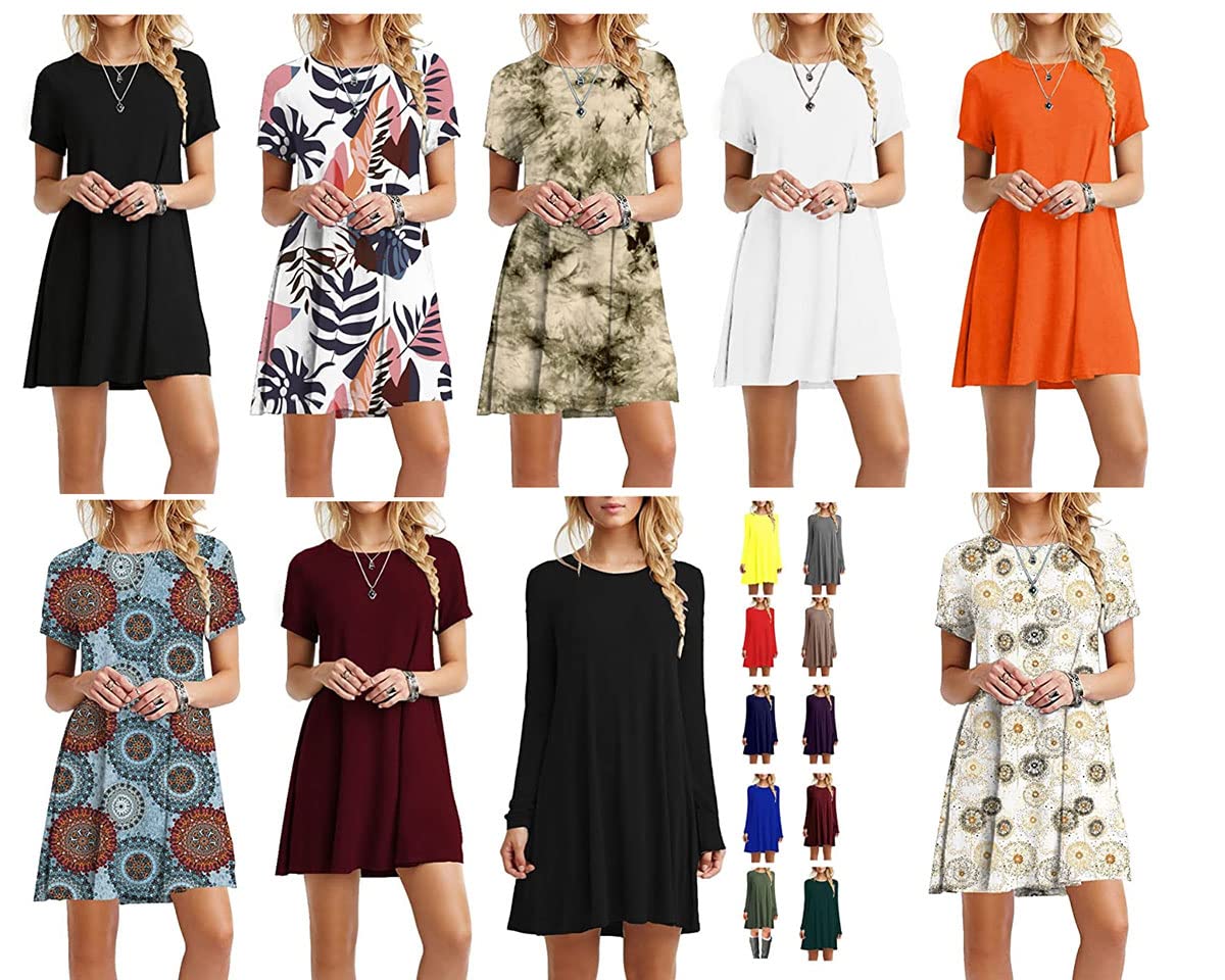 TOPONSKY Women's Casual Plain Short Sleeve Fit Simple T-shirt Loose Cotton Dress,Ad Orange,X-Large