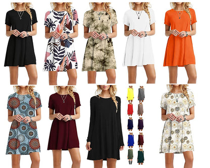 TOPONSKY Women's Casual Plain Short Sleeve Fit Simple T-shirt Loose Cotton Dress,Ad Orange,X-Large