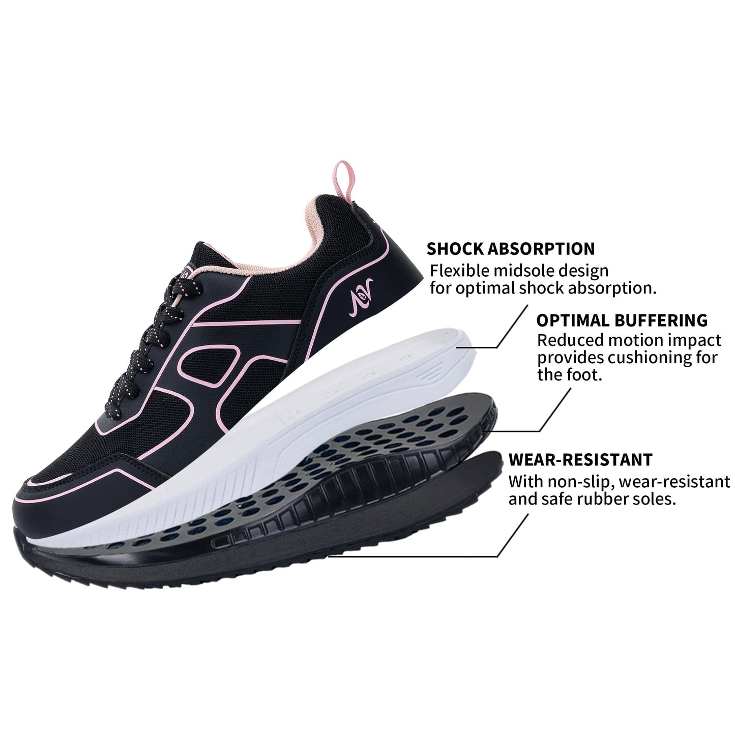 ZF ZEFUHER Women's Walking Shoes with Arch Support Orthotic Plantar Fasciitis Sneakers Tennis Running Shoes BlackRose 9.5