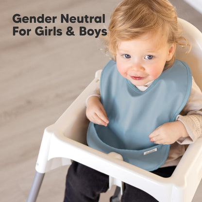 3-Pack Waterproof Baby Bibs for Eating - Lightweight Toddler Feeding Bibs with Large Food Catcher, Mess Proof, Food-Grade Baby Eating Essentials, Easy to Put On & Clean (Ocean)