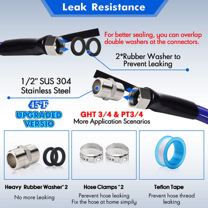 REHOSEUP 30FT,15FT, Heated Water Hose for RV,-45 ℉ Antifreeze Heated Drinking Garden Water Hose，Electrically Heated Garden Hoses, Rv Accessories，Rv，Rv Water Hose,Auto Accessory （30FT）