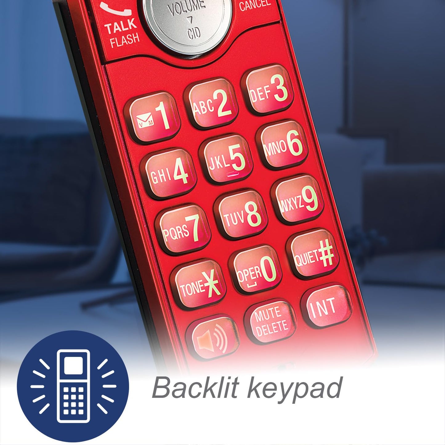 VTech Cordless Phone for Home with Caller ID/Call Waiting, CS6919-16 Landline Phones, Illuminated Keypad, Full Duplex Speakerphone, Wall Mount, Red