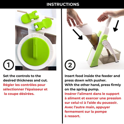 Starfrit Pump'n'Slice - Vertical Mandoline, Food Chopper, Slicer - Precision Adjustable Slicing, Julienne, Dicing - Safe Enclosed Blades, Fold for Storage - High Efficiency Spring Pump - Cleaning Tool