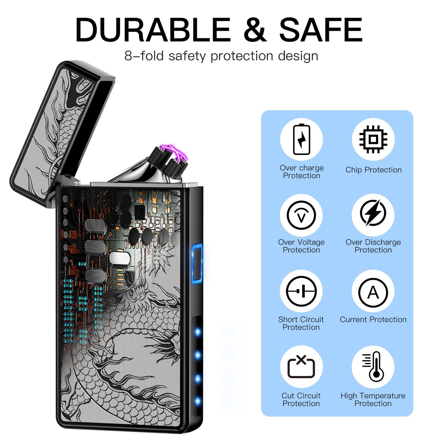 Electric Lighter, USB Rechargeable Plasma Arc Windproof Flameless Electronic Butane Free Mini Lighter for Candles, Fireworks, Outdoor Camping Activities (Black Dragon)