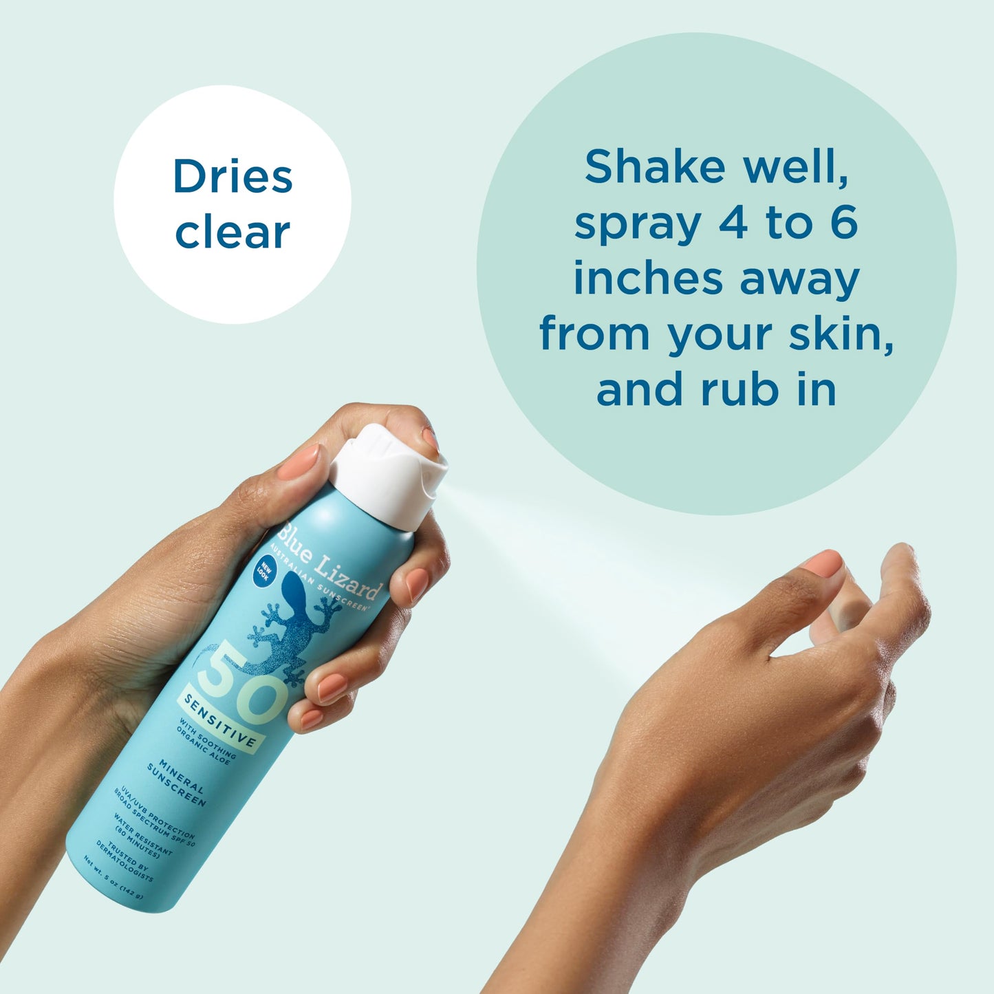 Blue Lizard Sensitive Mineral SPF 50 Spray, Dermatologist-Recommended Brand, Broad-Spectrum UVA/UVB Protection, Water-Resistant, Zinc Oxide Formula, 5 oz