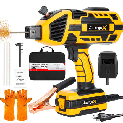 AwxryoX Portable Handheld Welding Machine, 110V 140Amp Upgraded Maquina de Soldar with IGBT Inverter 6 Variable Current, Soldadora Welding Tool Set with 3/32"-1/8" Welding Rod & Protective Gloves