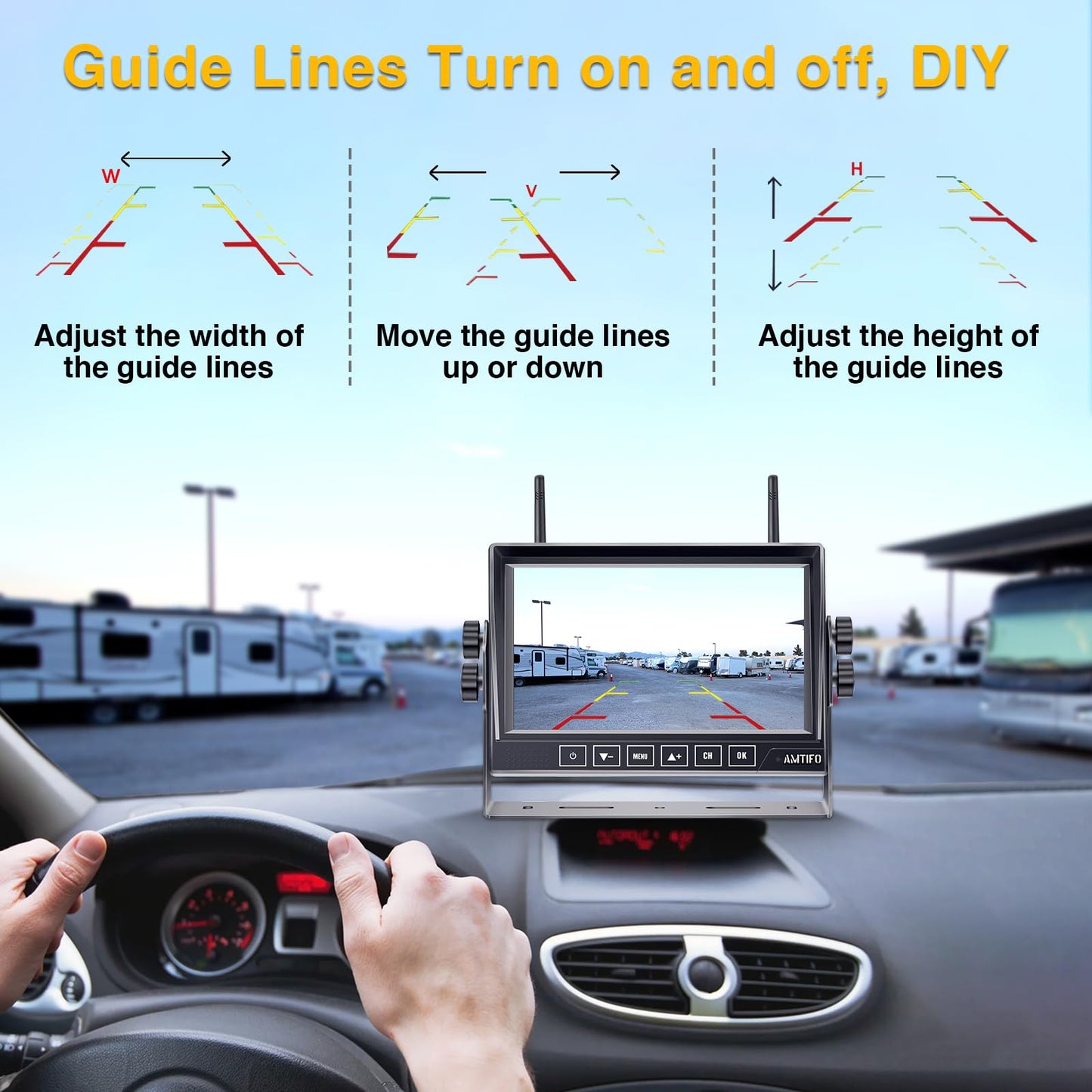 RV Backup Camera Wireless Easy Install: Plug & Play for Furrion Pre-Wired RVs - 7″ HD Touch Key Monitor, 1080P DVR, 4-Channel Split-Screen, Night Vision, IP69K Waterproof AMTIFO A7