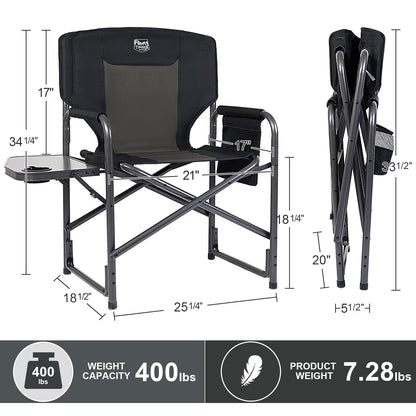 TIMBER RIDGE Aluminum Oversized Camping Chair, Lightweight Portable Directors Chair with Side Table Detachable Side Pocket for Outdoor Camping, Lawn, Picnic, Support 400lbs Black