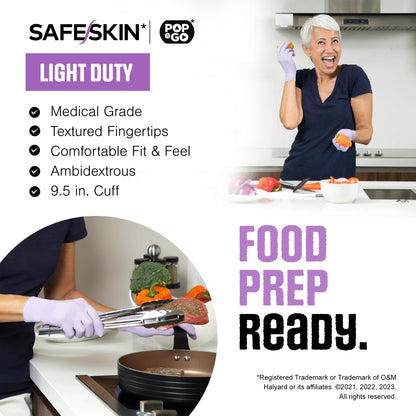 SAFESKIN Nitrile Disposable Gloves, 50-Count Pack, Light Duty, Medium Size, Powder Free - For Food Handling, First Aid, Hair Coloring, Baby and Pet Care - Premium Medical Exam Gloves