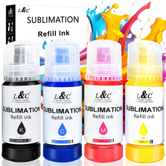 Sublimation Ink for Epson ET2400 ET2720 ET4800 ET-2803 ET-2800 ET-2840 ET-4700 ET-2760 ET-2750 ET-2850 ET-15000 Inkjet Printers Sublimation Ink Refilled Bottles for Heat Transfer Mug T Shirts