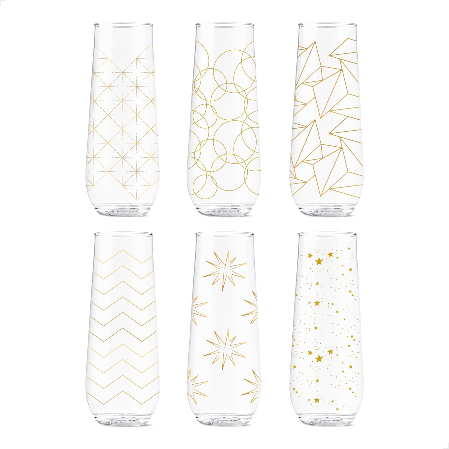 TOSSWARE POP 9oz Flute Festive Cheers Series, SET OF 6, Premium Quality, Recyclable, Unbreakable & Crystal Clear Plastic Printed Champagne Glasses