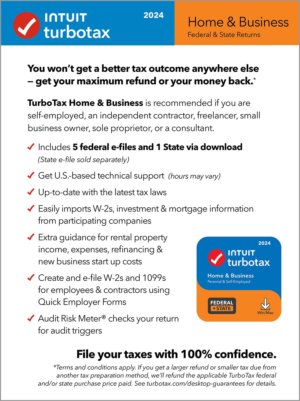 TurboTax Home & Business 2024 Tax Software, Federal & State Tax Return [PC/MAC (MacOS Ventura 13 or Sonoma 14 is required for TurboTax Desktop 2024) Download