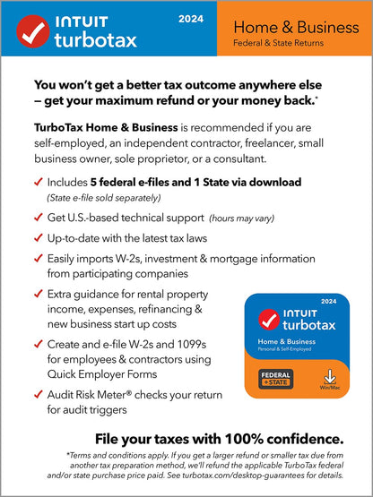 TurboTax Home & Business 2024 Tax Software, Federal & State Tax Return [PC/MAC (MacOS Ventura 13 or Sonoma 14 is required for TurboTax Desktop 2024) Download