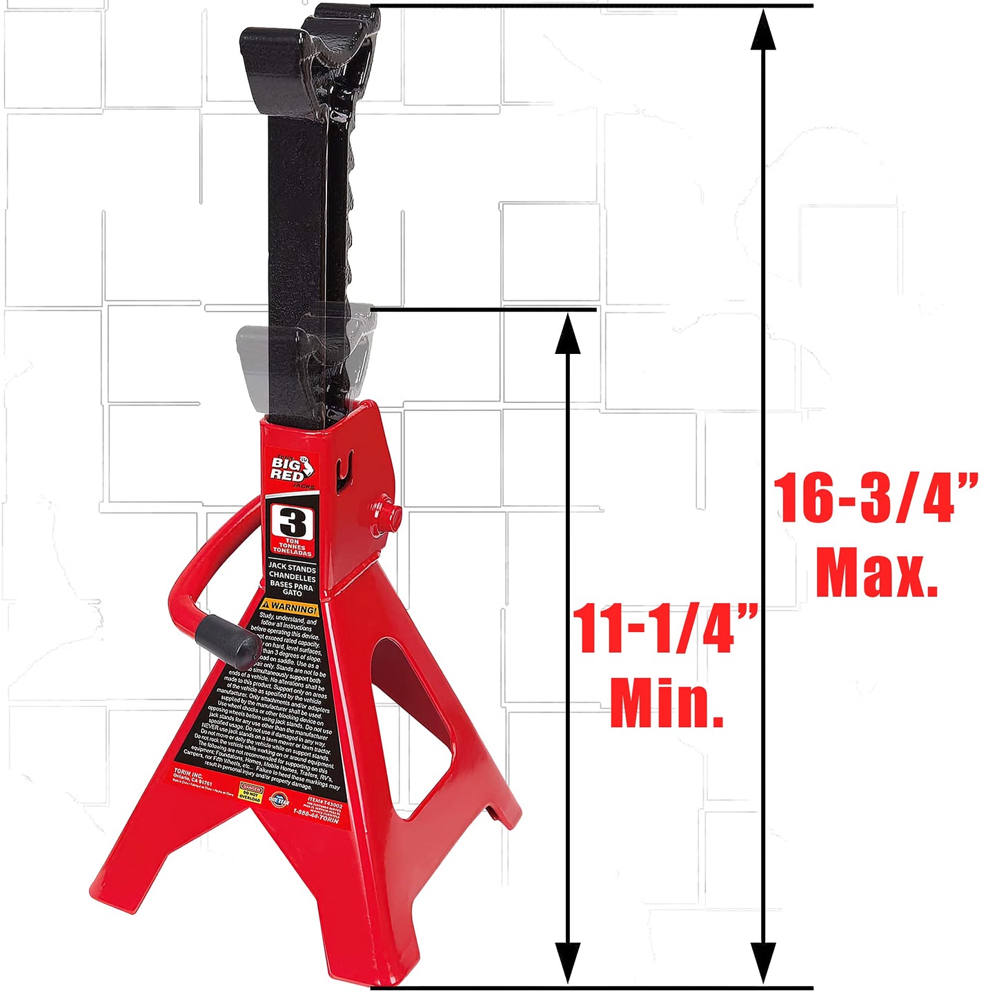 BIG RED T43202 Torin Heavy Duty Steel Jack Stands: 3 Ton (6,000 lb) Capacity Car Lifting Stand,1 Pair (Not Suitable for SUV,Truck)