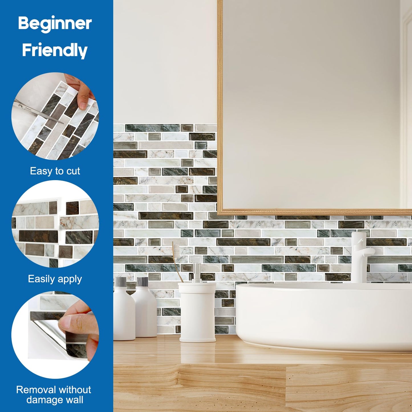 Yipscazo 10 Sheets Peel and Stick Backsplash for Kitchen Wall, 12''x12'' Waterproof Stick on Backsplash Smart Tiles for Bathroom,Removable Backsplash Wall Tiles in Brown