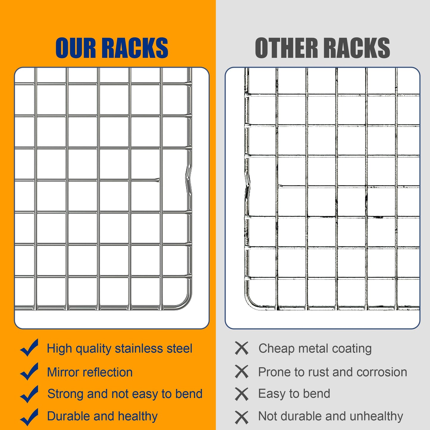 2PCS Cooling Racks for Cooking and Baking - 10" x 15"Heavy Duty Stainless Steel Wire Rack for Baking, Grilling, Roasting - Oven & Dishwasher Safe - Fits Jelly Roll Sheet Pan-Silver