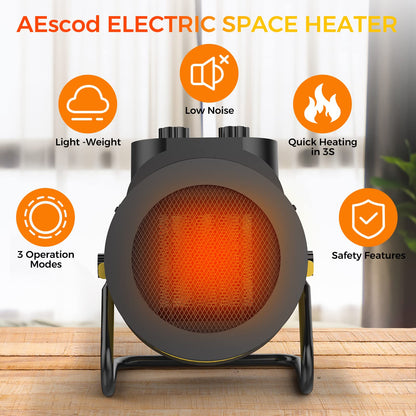AEscod 1500W Electric Space Heater with 90 Adjustable Angle, Overheat Protection, Heater for Garage, Office, Indoor Use