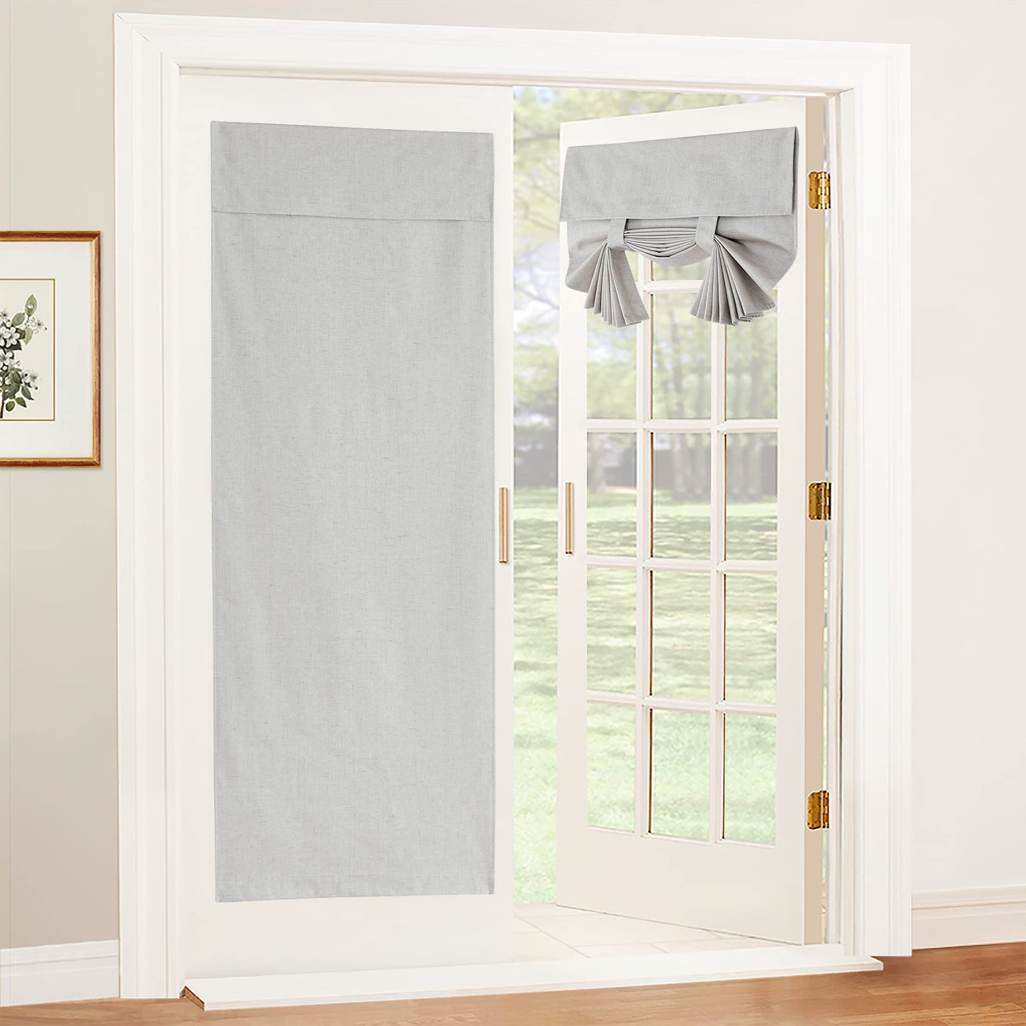 RYB HOME Kitchen Door Curtains 69 inch Length, 100% Blackout Natural Linen Blended Skylight/Patio/Glass/French Door Window Decor Privacy Shades, W26 x L69 inch, Concrete Grey, 1 Panel