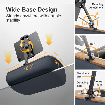 ERGONOV Lap Beanbag Tablet Pillow Stand,Adjustable iPad Holder with Snack Bowl,360° Rotating Clip for 4.7-13" Kindle,Phone,Tablet.Ideal for Hands-Free Reading and Relaxation on Bed,Couch,Recliner,Gray