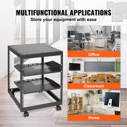 VEVOR 12U Open Frame Server Rack, 23''-40'' Adjustable Depth, Free Standing or Wall Mount Network Server Rack, 4 Post AV Rack with Casters, Holds All Your Networking IT Equipment AV Gear Router Modem