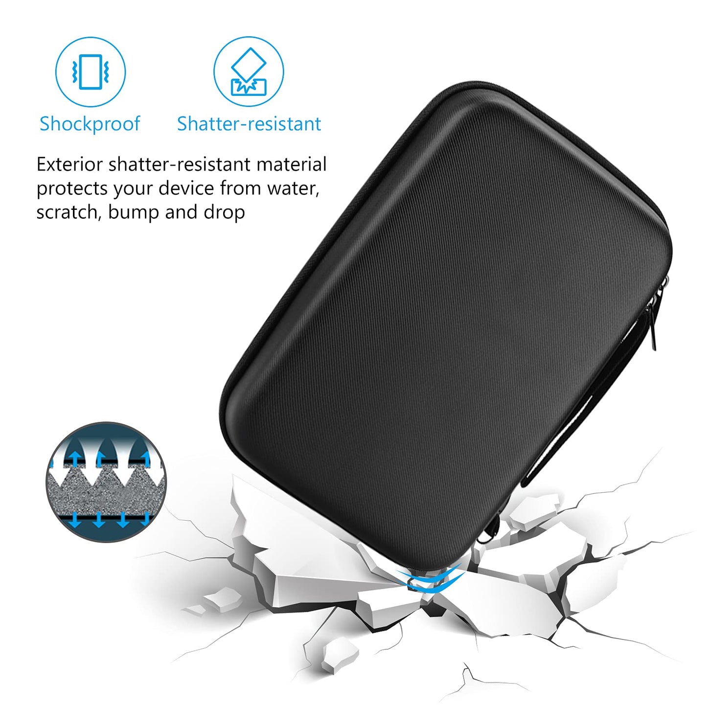 ProCase Hard Travel Electronic Organizer Case for MacBook Power Adapter Chargers Cables Power Bank Apple Magic Mouse Apple Pencil USB Flash Disk SD Card Small Portable Accessories Bag -Black, L