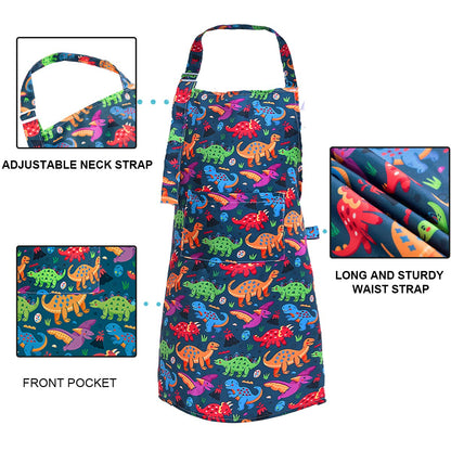 Sylfairy Aprons for Kids Girls Rainbow Unicorn Apron Children Kitchen Chef Aprons Smock (Green+Dinosaur, Small,3-5Years)