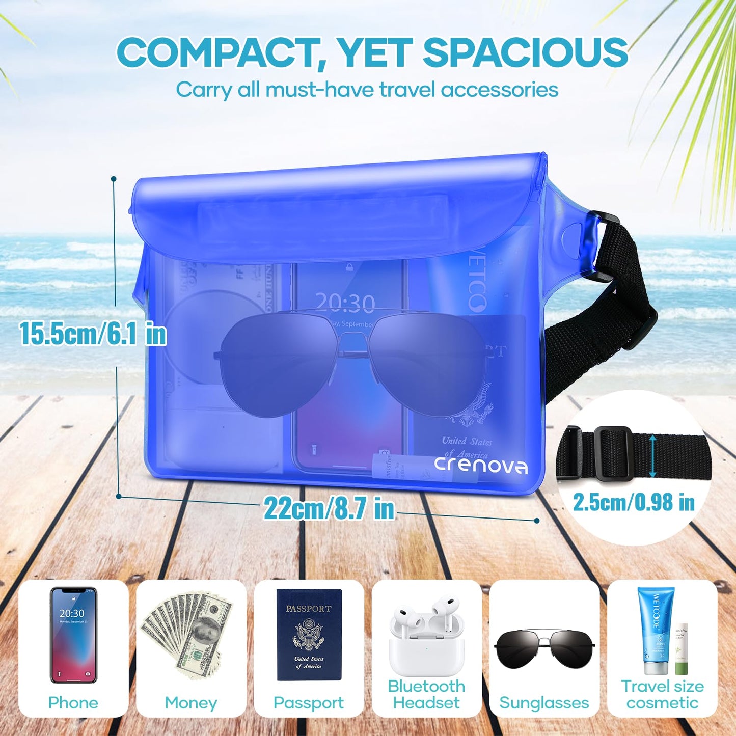 Waterproof Bag Fanny Packs for Women, Cruise Vacation Essentials Waterproof Pouch for Phone Passport Purse, Floating Dry Bags for Beach Water Park Boating Fishing Diving Surfing Kayaking Accessories