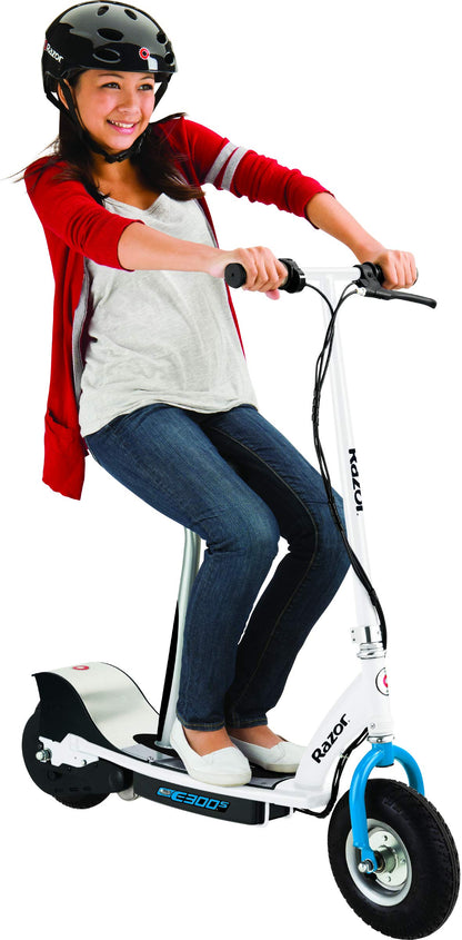 Razor E300S Seated Electric Scooter - 9" Air-filled Tires, Removable Seat, Up to 15 mph and 10 Miles Range