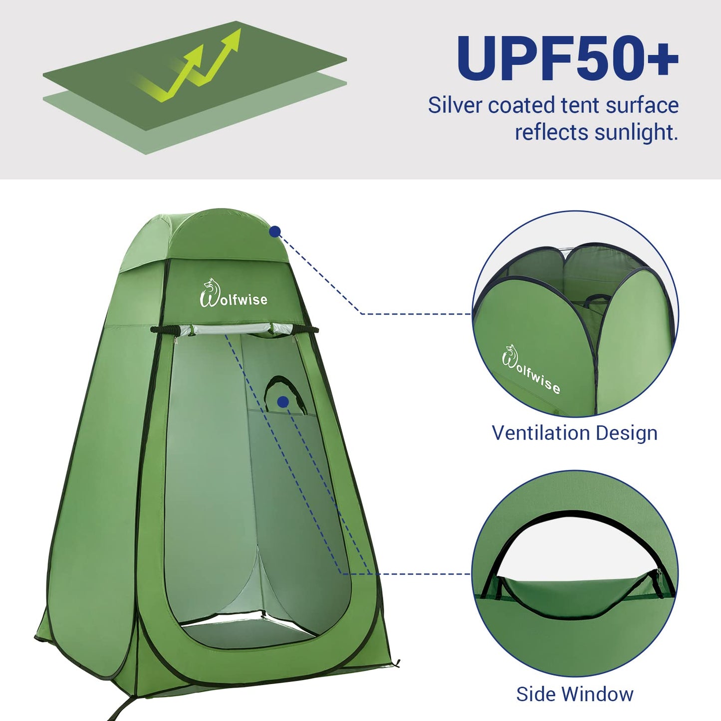 WolfWise Pop Up Privacy Shower Tent Portable Outdoor Sun Shelter Camp Toilet Changing Dressing Room Medium, Green