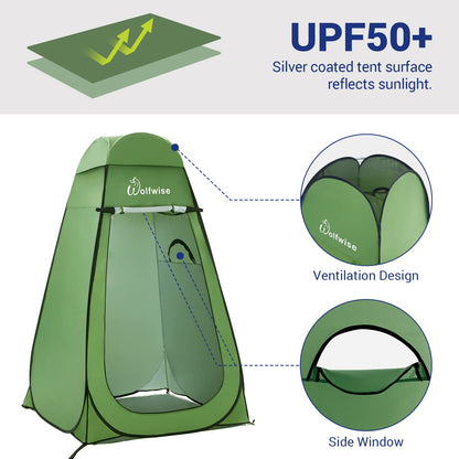 WolfWise Pop Up Privacy Shower Tent Portable Outdoor Sun Shelter Camp Toilet Changing Dressing Room Medium, Green