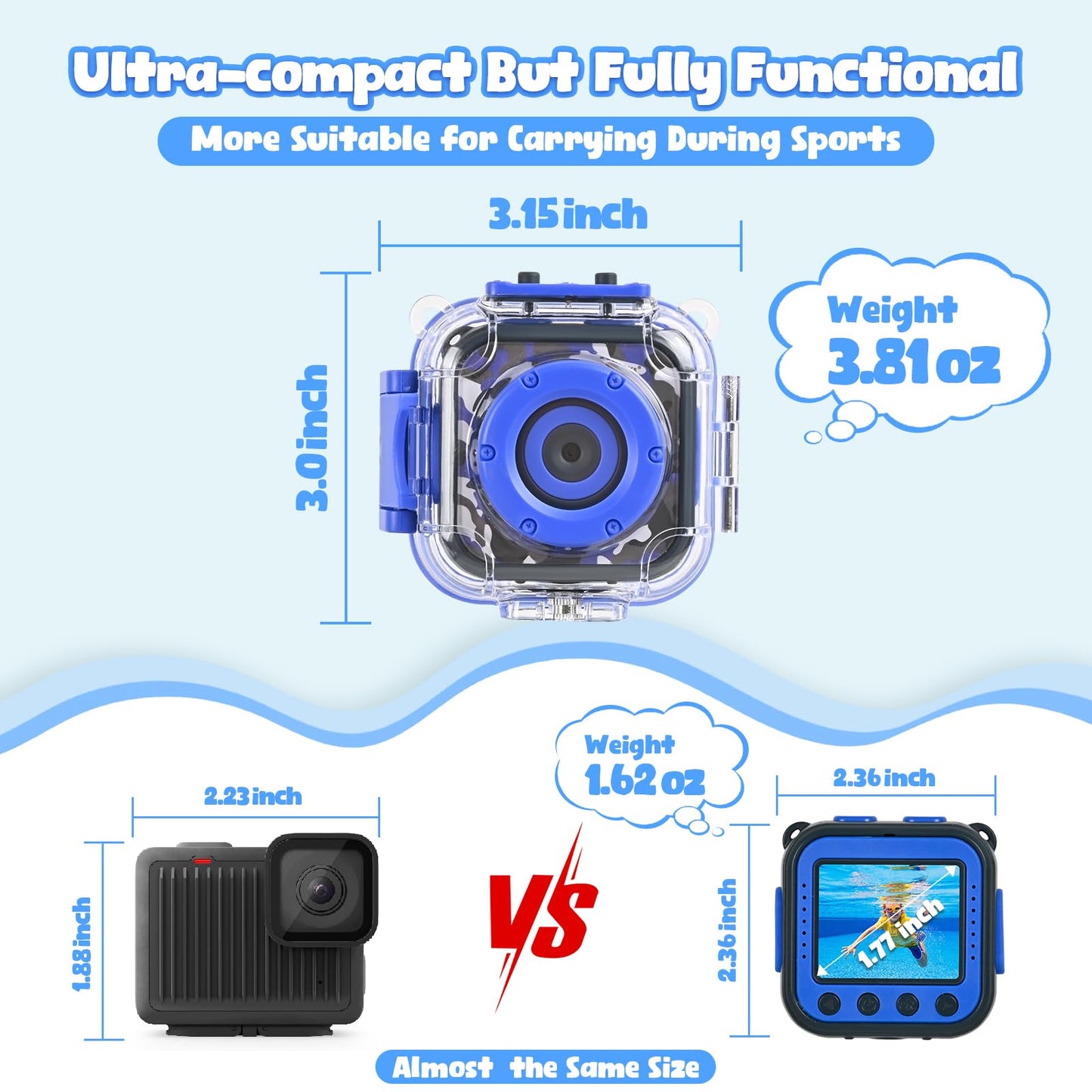 PROGRACE Kids Waterproof Camera for Boy Toys - Gifts for Boy Waterproof Digital Camera Underwater Video Camera for Kids Age 3-14 Year Old Birthday Presents with 32GB Card