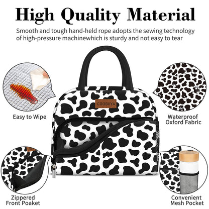 Coobiiya Lunch Bag Women, Lunch Box for Women Adult Men, Small Leakproof Cute Lunch Tote Large Capacity Reusable Insulated Cooler Lunch Container for Work/Office/Picnic/Travel-Cow