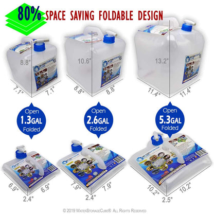 WaterStorageCube BPA-Free Collapsible Water Container with Spigot, Camping Water Storage Carrier Jug for Outdoors Hiking Backpack & Survival Kit, Foldable Portable Water Canteen (8-Pack)