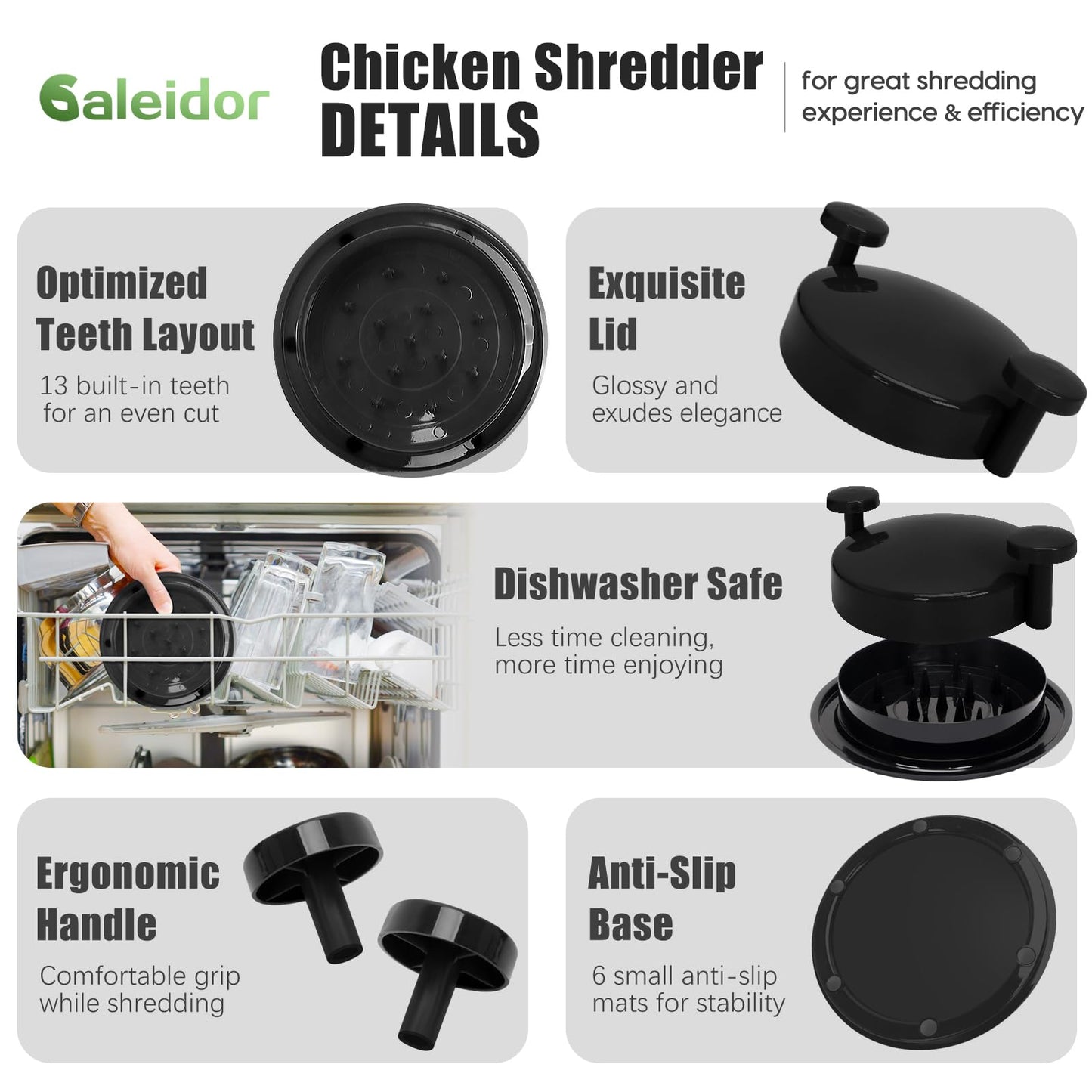 Chicken Shredder Tool Twist, Meat Shredder with Ergonomic Handle, Easy Cleaning, Anti-Slip, Dishwasher Safe - Black