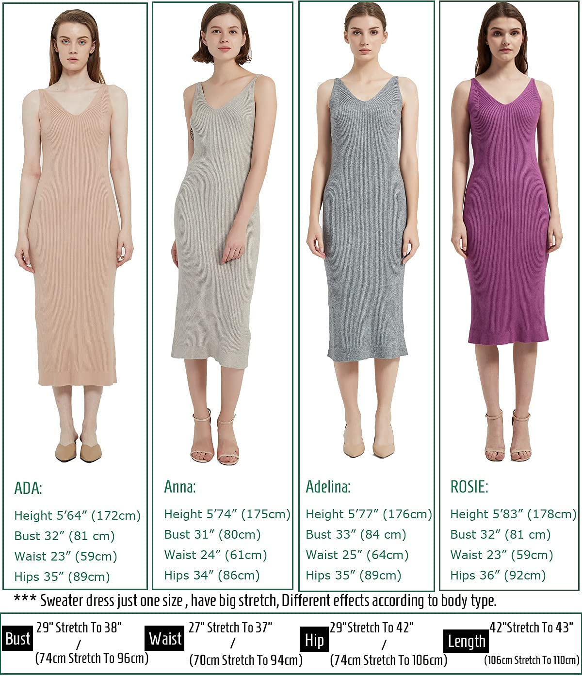 RZIV Women's Sleeveless Sweater Dress Knit Slim V Neck Bodycon Midi Stretchable Elasticity Slim Fits White