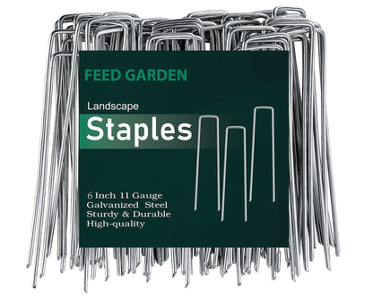 FEED GARDEN 6 Inch 50 Pack Hot-dip Galvanized Landscape Staples Plant Cover Stakes 11 Gauge Tent Stakes Garden Stakes Landscaping Fabric SOD Pins Yard Stakes for Decoration Weed Barrier Fabric