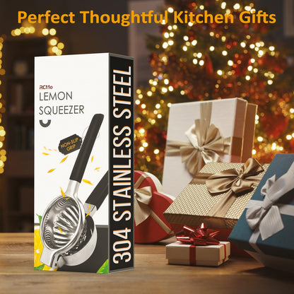 RCMo Stainless Steel Lemon Squeezer - Metal Citrus Juicer - Lime Lemon and Fruit Juicer with Silicone Handles - Large Manual Citrus Press Juicer - Hand Held Squeezer - Ergonomic Design with Solid