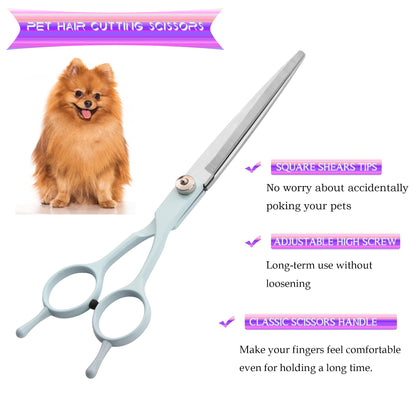 Grooming Scissors for Dogs at Home, Fcysy Professional Pet Grooming Kit Tijeras Para Cortar Pelo De Perros, Cat Grooming Scissors Curved Blending Shears Set for Pet Dog Cat Puppy