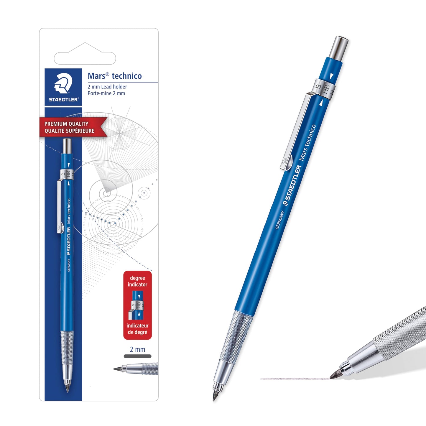 STAEDTLER Mars Tehnical Mechanical Pencil, 2mm (#2) Lead Holder with Built-in Sharpener - Drawing & Sketching Pencil with Metal Clip & Push-Button Lead Advance