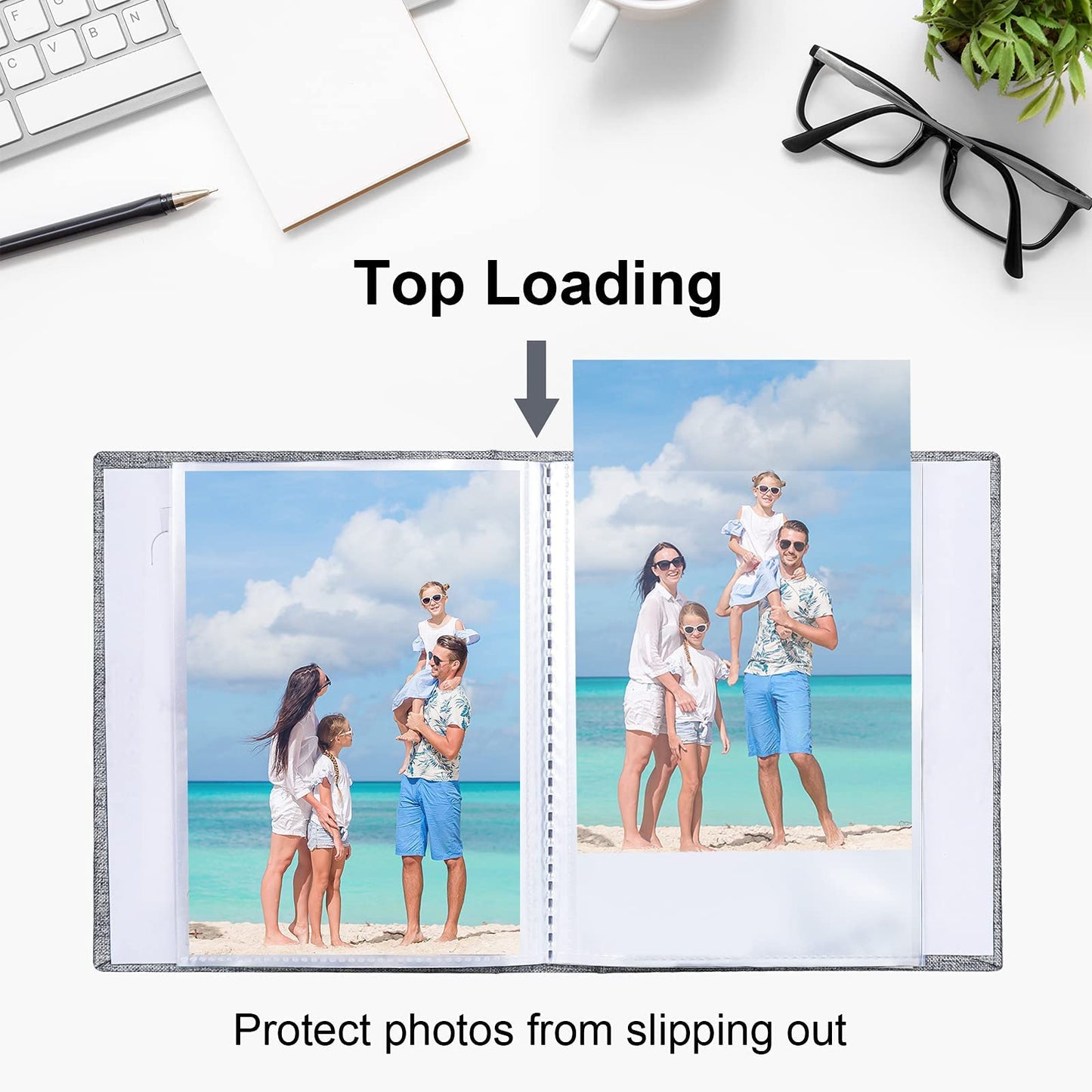 Vienrose Small Photo Album 4x6 Photos, 2 Pack Linen Cover Mini Photo Book, 26-Page Holds 52 Pictures, Artwork or Postcards Storage for Baby, Grey