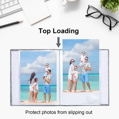 Vienrose Small Photo Album 4x6 Photos, 2 Pack Linen Cover Mini Photo Book, 26-Page Holds 52 Pictures, Artwork or Postcards Storage for Baby, Grey