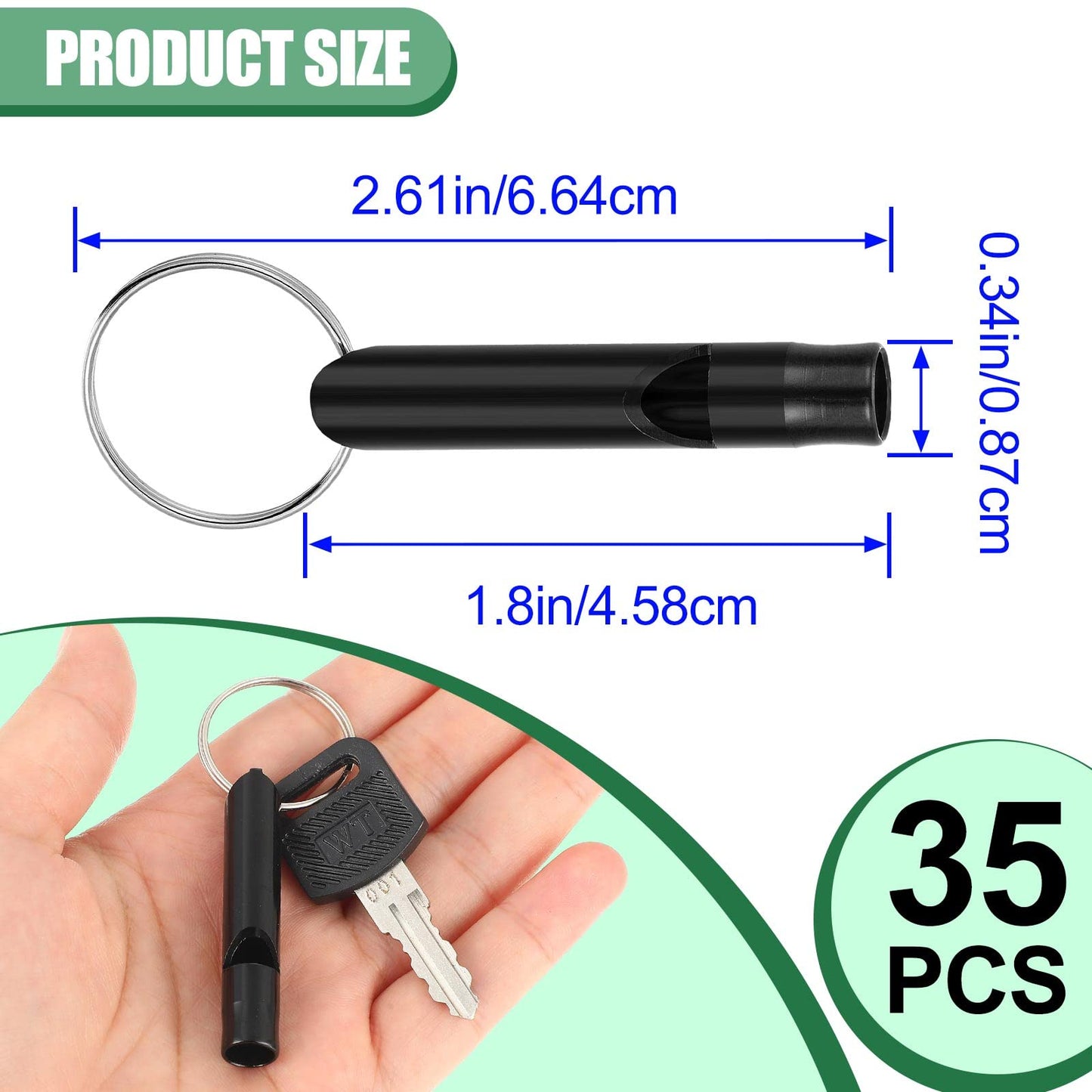 35 Pieces Emergency Whistle with Keychain, Aluminum Emergency Survival Whistle for Camping Hiking Hunting Outdoors Sports, Loud Sound (Black)